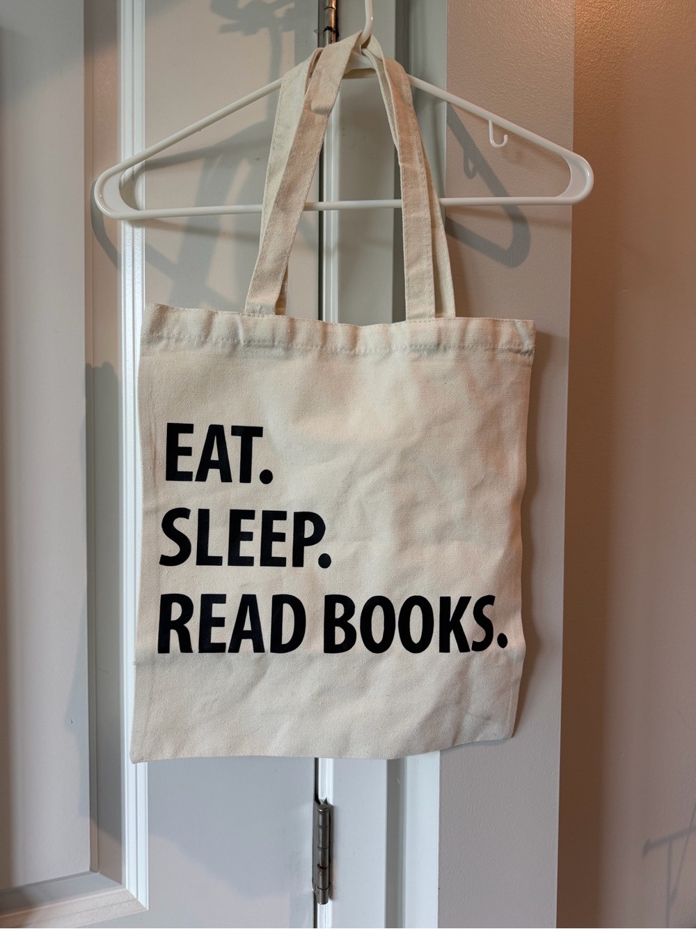 Canvas Tote Bag - "EAT. SLEEP. READ BOOKS." - Cream with Black Text